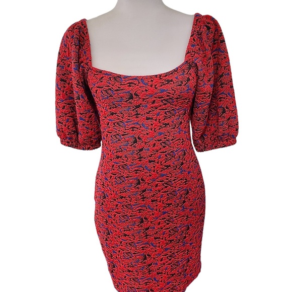 NWT Free People Red Combo Puffy Sleeve Mini Dress XS - Picture 9 of 15